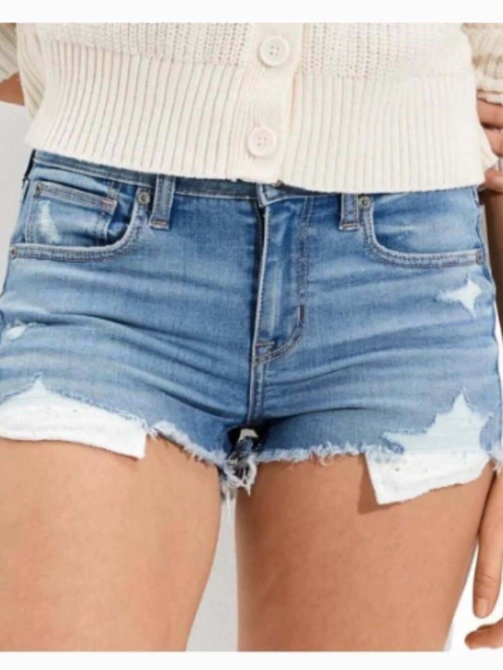 EUC American Eagle AE Next Level Stretch Light Blue Distressed Short 14